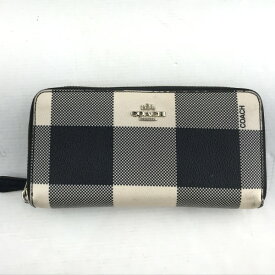 【中古】COACH(コーチ) ラウンドファスナー長財布 M1732 レディース財布 チェック柄 ネイビー ベージュ 02r16650 中古品 【牛久店】