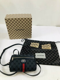 【中古】BALENCIAGA×GUCCI バレンシアガ HACKER CAMERA バッグ キャンバスジャカード ブラック ダークグレー グッチ ショルダーバッグ04r5901【八王子店】