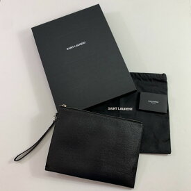 04w3922▽※【中古】SAINT LAURENT サンローラン ロゴ クラッチバッグ セカンドバッグ レザー ブラック【八王子店】