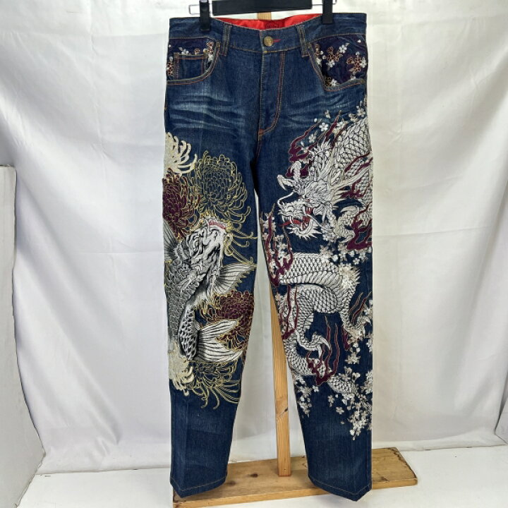 楽天市場】【中古】流儀圧搾×華鳥風月 龍鯉菊刺繍 デニムパンツ サイズ 
