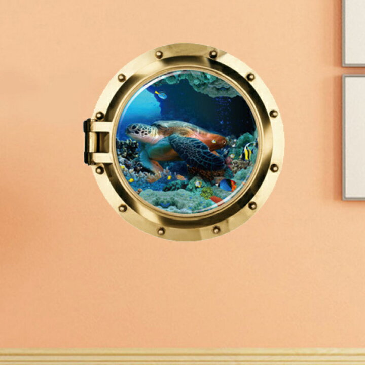 楽天市場 ウォールステッカー 海 フォトブース おしゃれ ウミガメ 潜水艦窓 動物 トリックアート 玄関 リビング 子供部屋 かわいい トイレ ディズニー イベント かっこいい カフェ 立体 壁紙 剥がせる 内装 壁デコ クロス ナチュラル 北欧 インスタ ルームクリップ 傷