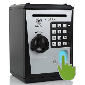 貯金箱 子供 小型 子供用貯金箱 指紋認証システムを真似たデザイン 解錠時間を記録する 子供用小型金庫 電池式 紙幣を自動で吸い込む機能付き 男の子 女の子 お祝いや誕生日プレゼントに