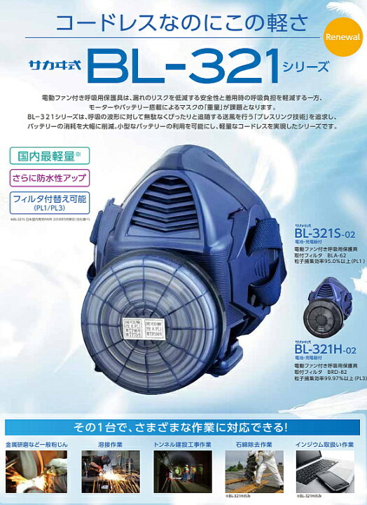 楽天市場】興研 防じんマスク 電動ファン付取替え式防塵マスク BL-321H 