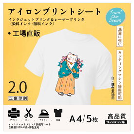 TransOurDream 真正のアイロンプリントシート2.0 A4 A3 インクジェット/ レーザープリンター両方使用可能 正像印刷 白色薄色生地用 服転写紙 生地用アイロンプリント用紙 Tシャツ熱転写シート 洗濯に強い 布転写シート