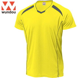 【wundou】ウンドウ P1610J-0093 バレーボールシャツ[イエロー×ダークグレー][Tシャツ/ゲームシャツ/スポーツTシャツ/バレーボール/バレー部/メッシュ素材/ラグラン袖/Vネック2重衿/セカンドユニフォーム/ジム/スタッフユニフォーム/スポーティ]【RCP】