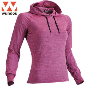 【wundou】ウンドウ P760-7719 フィットネスフーディロングスリーブシャツ[ピンクカーネーションミックスブラック][ロングTシャツ/長袖/長そで/フーディ/フィットネス/ヨガ教室/スタッフユニフォーム/プラクティス/トレーニング/練習]【RCP】