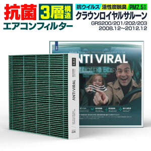 トヨタ クラウンロイヤルサルーン GRS200 GRS201 GRS202 GRS203 2008.12〜2012.12 高性能 抗菌エアコンフィルター 活性炭 GIGAMAKIN ANTI VIRAL PM2.5を99.2%遮断 【送料無料】