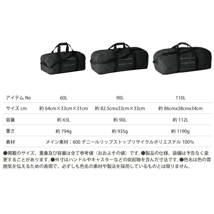 楽天市場】EagleCreek / イーグルクリーク NO MATTER WHAT DUFFEL BAG 