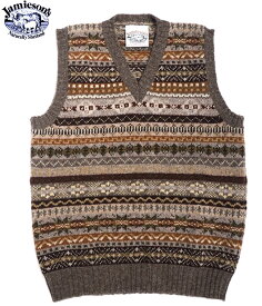 【正規取扱店】JAMIESONS（ジャミーソンズ）/#MK176v 748/3 ALLOVER FAIRISLE V-NECK SLIPOVER/taupe orange mix