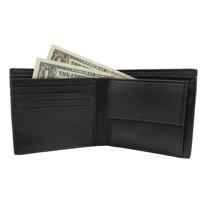 ディーゼル メンズ 2つ折り財布 X10008 P6870 DIESEL メンズ レザー 3D ブラック DIESEL 本革 ブラック 二つ折り財布 スマイルです】 ディーゼル ロゴ レザー 本革 折り財布