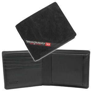 DIESEL ディーゼル 二つ折り 財布(小銭入れ付き) X10297 P4485 MULTI-PKTS BI FOLD COIN S 3D メンズ ブラック 2025秋冬新作