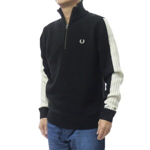 FRED PERRY �t���b�h�y���[ �N���[�l�b�N �j�b�g �Z�[�^�[ K1545 / RIBBED SLEEVE HALF ZIP JUMPER �����Y �u���b�N
