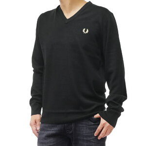 FRED PERRY �t���b�h�y���[ �����Y V�l�b�N �j�b�g �Z�[�^�[ K9600 / CLASSIC V NECK JUMPER �u���b�N �E�[�� �R�b�g�� �n�C�Q�[�W ���S�h�J