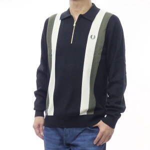 FRED PERRY �t���b�h�y���[ �����Y �n�[�t�W�b�v �j�b�g �Z�[�^�[ K1354 / MULTI TEXTURE LS KNITTED SHIRT �u���b�N �z�F ���C�� ���S�h�J