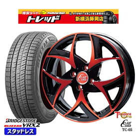 【取付対象】185/60R15 ヤリス ヴィッツ 2021〜2022年製 ブリヂストン ブリザック VRX2 トレジャーワン クリフクライム TC05 BP/レッドクリア 15インチ 5.5J 4穴 100 スタッドレスタイヤホイール4本セット 送料無料