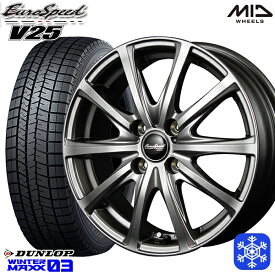 【取付対象】185/55R15 ノート マーチ デミオ 2022～2023年製 ダンロップ ウィンターマックス WM03 MID ユーロスピード V25 メタリックグレー 15インチ 5.5J 4H100 スタッドレスタイヤホイール4本セット