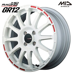 16インチ 6.0J 4H100 +43 MID RMPレーシング GR12 ホワイト/ストロボレッド アルミホイール単品 1本 4本以上送料無料