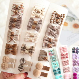 ヘアクリップ10個セット|可愛い子供用 リボン付き 髪どめ 髪飾り ガーリー|