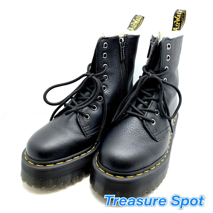 Dr. Martens 黒 レザー・ファー厚底シューズ