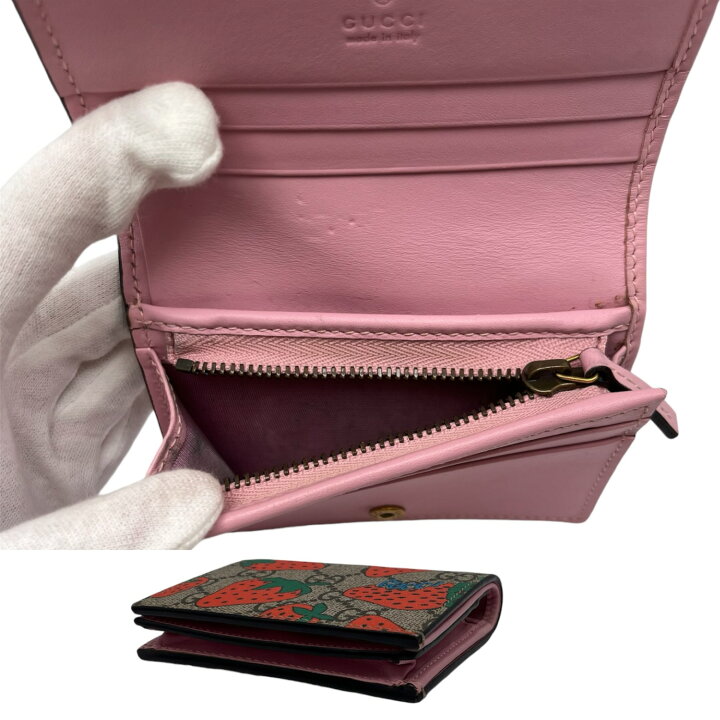 楽天市場】グッチ GUCCI 小銭入付二つ折り財布 いちご柄 塩ビ レザー  
