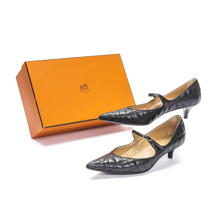 楽天市場】HERMES エルメス パンプス レザー ブラック 黒 ストラップ  