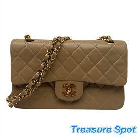 CHANEL　シャネル　マトラッセ　Wフラップチェーンバッグ　ラムスキン　ベージュ　ゴールド金具　Gカード　チェーンショルダー　チェーンバッグ　ショルダーバッグ　送料無料　【中古】【トレジャースポット】