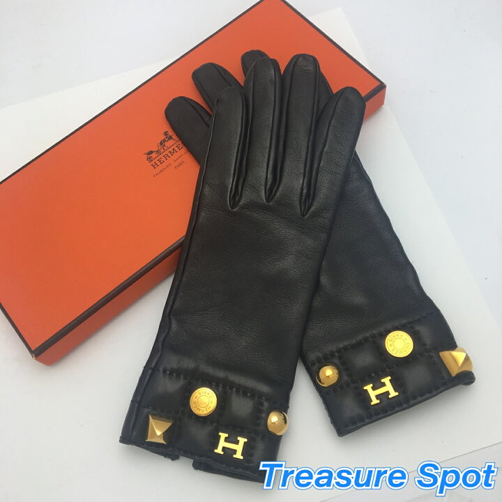 楽天市場】HERMES エルメス レザーグローブ アイコン付き ブラック #7 