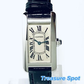 カルティエ　Cartier　タンクアメリカン　ホワイトゴールド　WG　Qz　クォーツ　レディース　腕時計　革ベルト　　送料無料　【中古】【トレジャースポット】