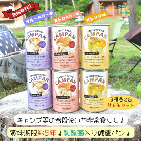 賞味期限「5年」長期保存 「乳酸菌入り」で健康にも良い美味しいパンの缶詰 CAMPAN 6缶セット（ストロベリー味 ブルーベリー味 オレンジ味 各2缶）