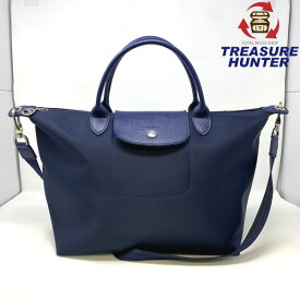 【中古】LONGCHAMP ロンシャン 2WAYハンドバッグ ル・プリアージュ　ネオ Lサイズ ネイビー レザー ナイロン 【101043559009】