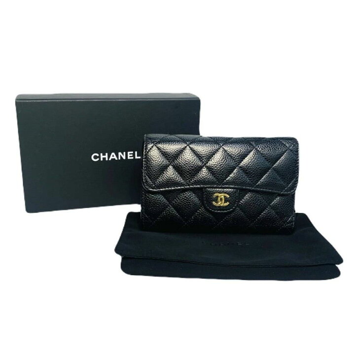楽天市場】CHANEL シャネル 3つ折り財布 キャビアスキン ココマーク  
