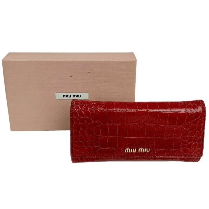 楽天市場】MIU MIU クロコ型押し フラップ長財布 レッド ミュウミュウ 