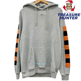 Off-White バックスクエアバイアス刺繍パーカー サイズS グレー OMBB003F17192023 フーディ オフホワイト 【100058850007】