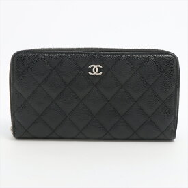 CHANEL/シャネル　マトラッセ ラウンドジップウォレット　キャビアレザー　28番台　ブラック/シルバー　ランドジップ長財布　【中古】