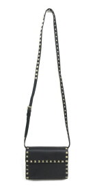VALENTINO/ヴァレンティノガラヴァーニ　ロックスタッズ レザーショルダーバック　ミニクロスボディバッグ　ブラック　【中古】