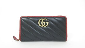 GUCCI/グッチ　マーモント ラウンドジップウォレット　573810　ブラック/レッド　本革　ラウンドジップ長財布　【中古】