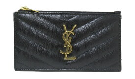 YSL/サンローラン　カサンドラ　レザーコインパース　607915　コインケース　カードケース　ブラック　本革　【中古】
