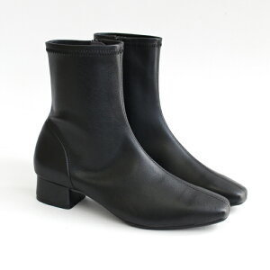 【日本製】 ストレッチ スクエアトゥ ショートブーツ レディース 【スムース ブラック】レディース ブーツ 黒 シンプル 幅広 柔らか ストレッチ 人気 ショートブーツ 走れるブーツ スタイル