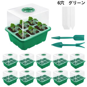 育苗ポット 10個セット トレー付き 12穴 6穴 種蒔きポット 透明カバー付き 通気性抜群 園芸用品 家庭菜園 野菜栽培 育苗箱