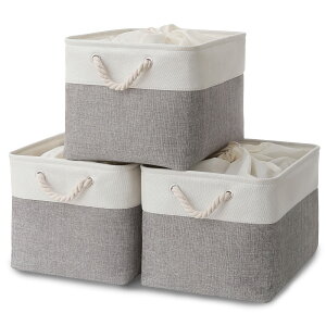 収納ボックス 収納バスケット 収納かご 3個セット 幅40×奥行30×高さ24cm 巾着式ふた付き 折りたたみ 大容量 収納ケース おしゃれ 天然綿麻 無臭 服/小物/衣類/CD/DVD/マンガ/書類/おもちゃ クロ