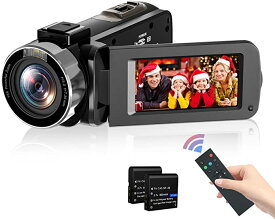 Kenuo ビデオカメラ 1080P HD WIFI転送 リモコン付き 3600万画素 16倍デジタルズーム IR赤外線暗視機能 270度回転 予備バッテリー付き