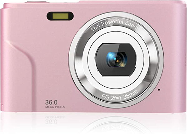 Rosdeca デジタルカメラ デジカメ コンパクト HDカメラ 1080P 36MP 16倍ズーム 連写 軽量 携帯便利 2.44インチIPS画面 ミニカメラ キッズ 学生 撮影初心者に適用 ピンク