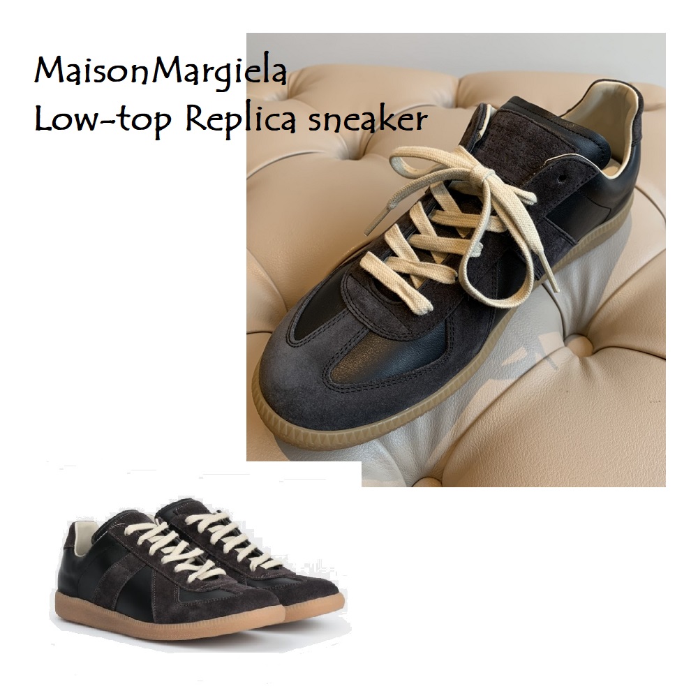 ファクトリーアウトレット MaisonMargiela 初回限定 メゾンマルジェラ S57WS0236P1895900 Low-top Replica sneaker レザー スニーカー ブラック メンズ オシャレ ブランド