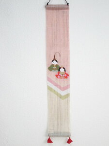 豆タペストリー 三色雛 手描き タぺストリー お雛様 春 手描きタぺストリー 麻 壁飾り 海外土産 人気 雛