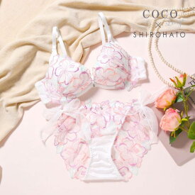 ココランジェ COCO Linge ハイビスカスアローハ ブラジャー ショーツ セット SHIROHATO別注 谷間 サイドリボン 紐パン バックレース レディース trelinge 全3色 A70-M-F75-L