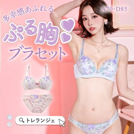 サンエイ 脇高 ハピネスフラワー ブラセット ABCD 脇肉 はみ肉すっきり 脇寄せ ブラジャー ショーツ セット 美胸 谷間 丸胸 SANEI レディース trelinge 全2色 A70-M-D85-LL