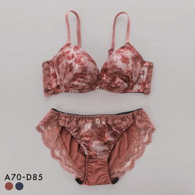 サンエイ 脇高 フォギーマーブルフラワー ブラセット ABCD 脇肉 谷間 盛り はみ肉すっきり 脇寄せ ブラジャー ショーツ 美胸 SANEI レディース trelinge 全2色 A70-M-D85-LL