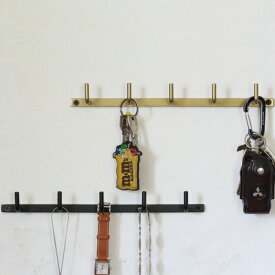 ウォールフック 鍵かけ キーフック 玄関 鍵 小物 整理 アイアン 金具 壁 引っ掛け おしゃれ 黒 ゴールド 5連