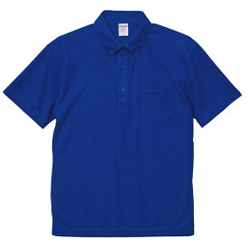 ポロシャツ 半袖 メンズ 鹿の子 ポケット付き ボタンダウン ノンブリード スペシャルドライ L サイズ コバルトブルー