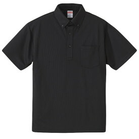 ポロシャツ 半袖 メンズ ポケット付き ボタンダウン ドライ 4.1oz XXL サイズ ブラック ビック 大きいサイズ